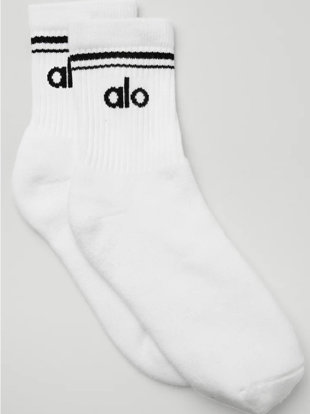 ALO Yoga White half Crew Socks with Black Logo medium